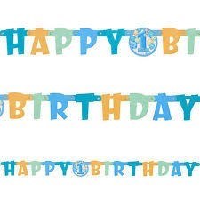 تصویر  ریسه تولدت مبارک 1 سالگی بادکنک‌های آبی