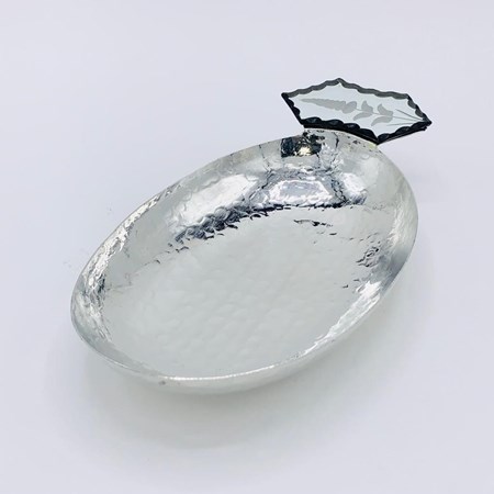 تصویر  کاسه مسی بیضی با تزئین آینه ونیزی کوچک کد 109