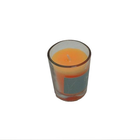 تصویر  شمع شیشه‌ای لیوانی رنگ نارنجی گرم پر رنگ
