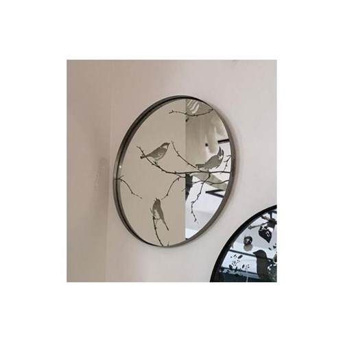 تصویر  آینه طرح شاخه و پرنده طوسی‌برنز قطر 40 C360