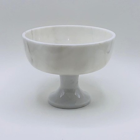 تصویر  ظرف پایه‌دار سنگی رنگ سفید ماربل