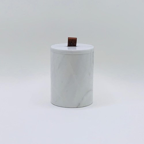 تصویر  بانکه سنگی کوچک رنگ سفید ماربل با چرم