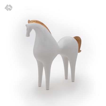 تصویر  تندیس اسب کوچک سفید یال طلا طرح 1