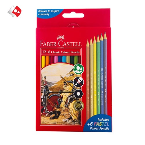 تصویر  مداد رنگي 12 رنگ با 6 رنگ پاستلي فابر كستل جعبه مقوايي