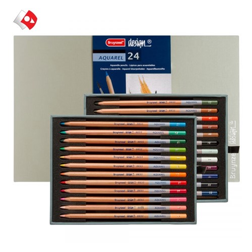 تصویر  ست مدادآبرنگی دیزاین 24 رنگ جعبه چوبی برونزیل