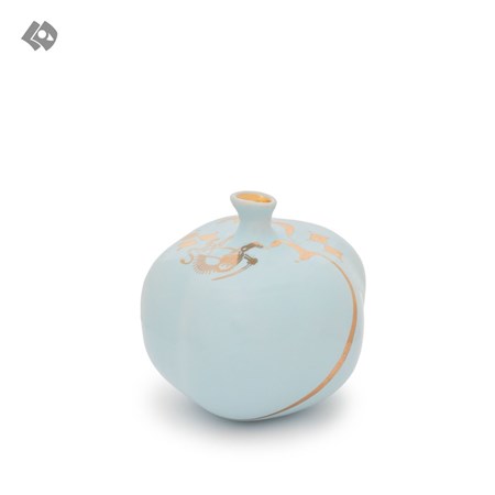 تصویر  انار سرامیکی طرح کالیگرافی رنگ آبی طلادار  مدل شیر