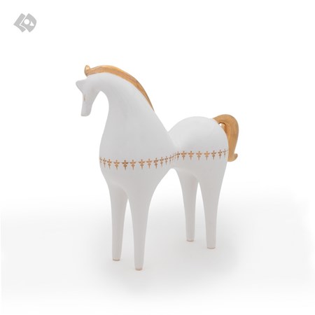 تصویر  تندیس اسب کوچک سفید طرحدار یال طلا طرح 1