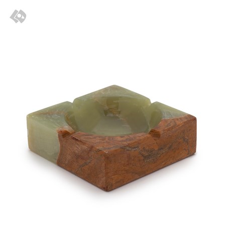 تصویر  زیرسیگاری سنگ مرمر هدرا مربع رنگ یشمی با رگه قهوه ای